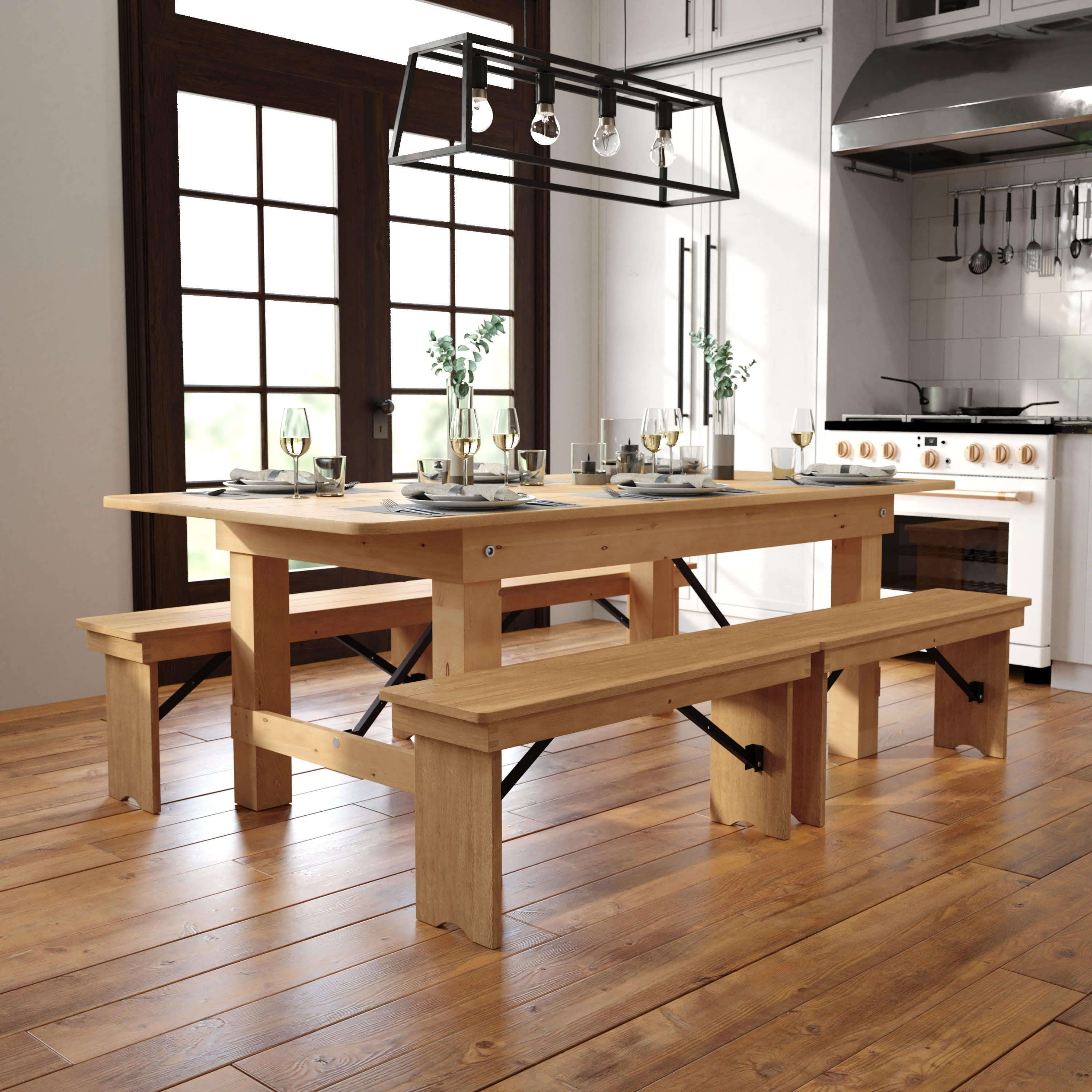 FLASH HERCULES Series 7' x 40" Rectangular Solid Pine Folding Farm Table