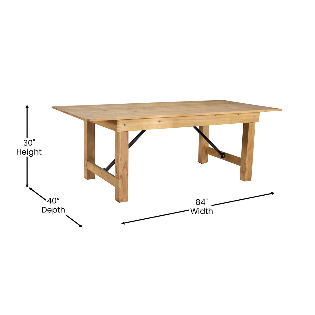 FLASH HERCULES Series 7' x 40" Rectangular Solid Pine Folding Farm Table