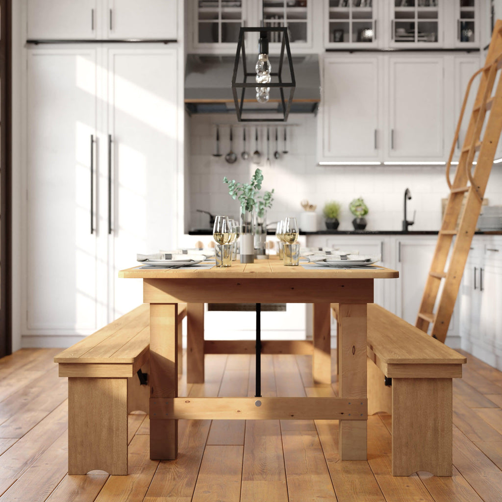 FLASH HERCULES Series 7' x 40" Rectangular Solid Pine Folding Farm Table
