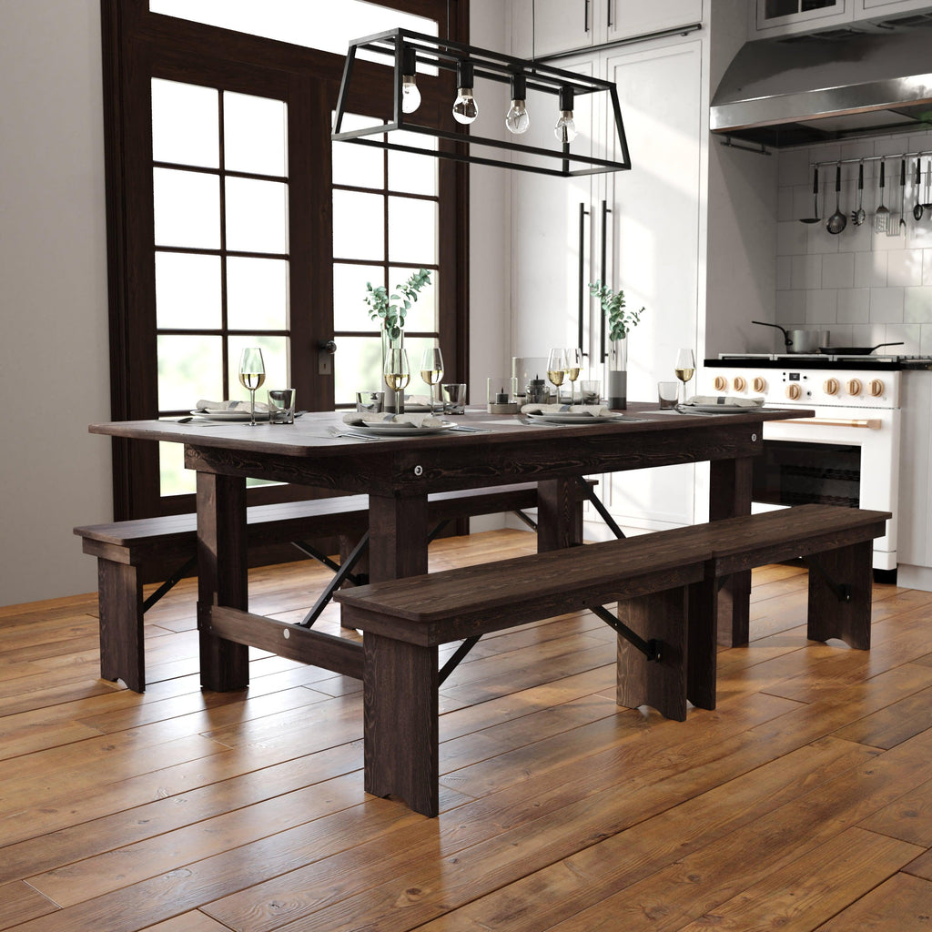 FLASH HERCULES Series 7' x 40" Rectangular Solid Pine Folding Farm Table