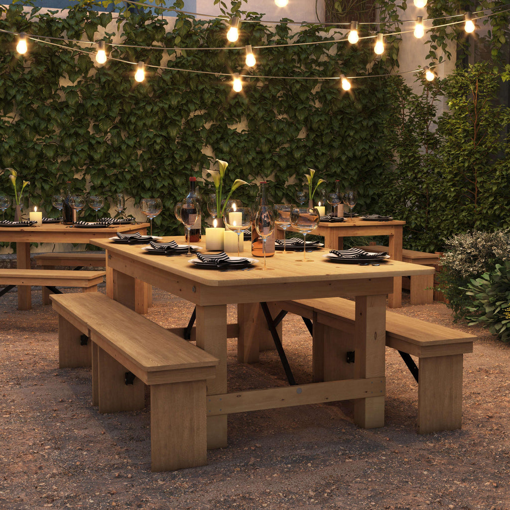 FLASH HERCULES Series 7' x 40" Rectangular Solid Pine Folding Farm Table