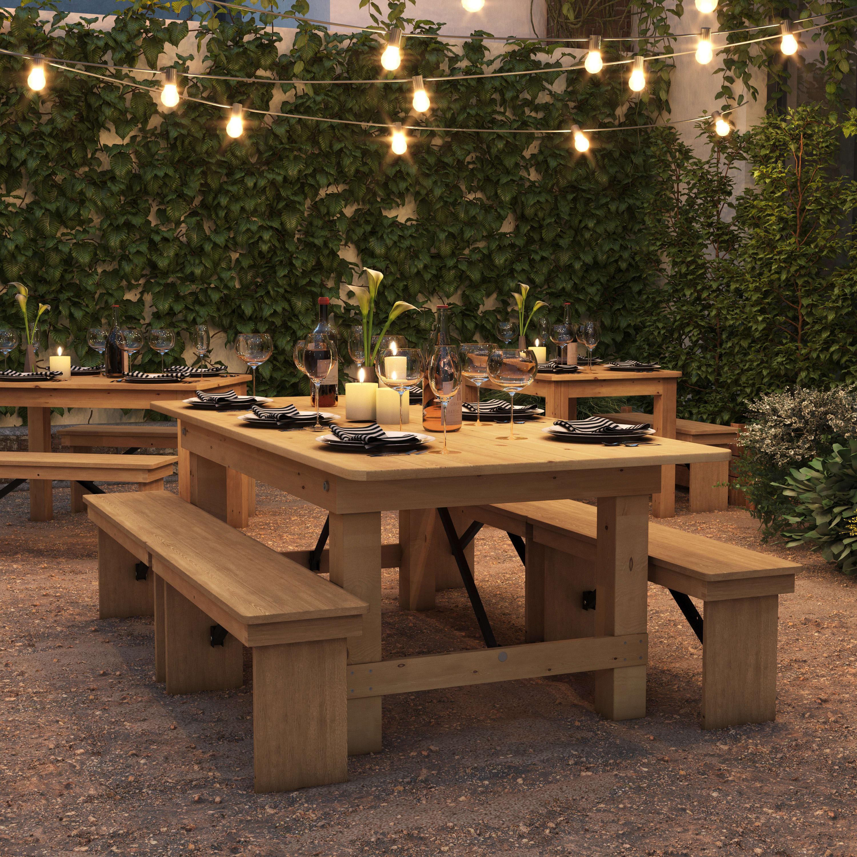 FLASH HERCULES Series 7' x 40" Rectangular Solid Pine Folding Farm Table