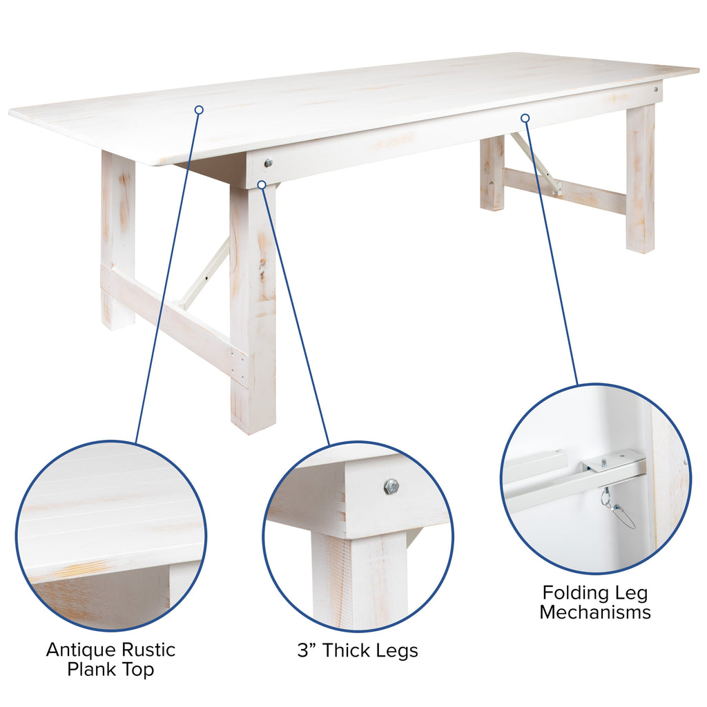 FLASH HERCULES Series 7' x 40" Rectangular Solid Pine Folding Farm Table