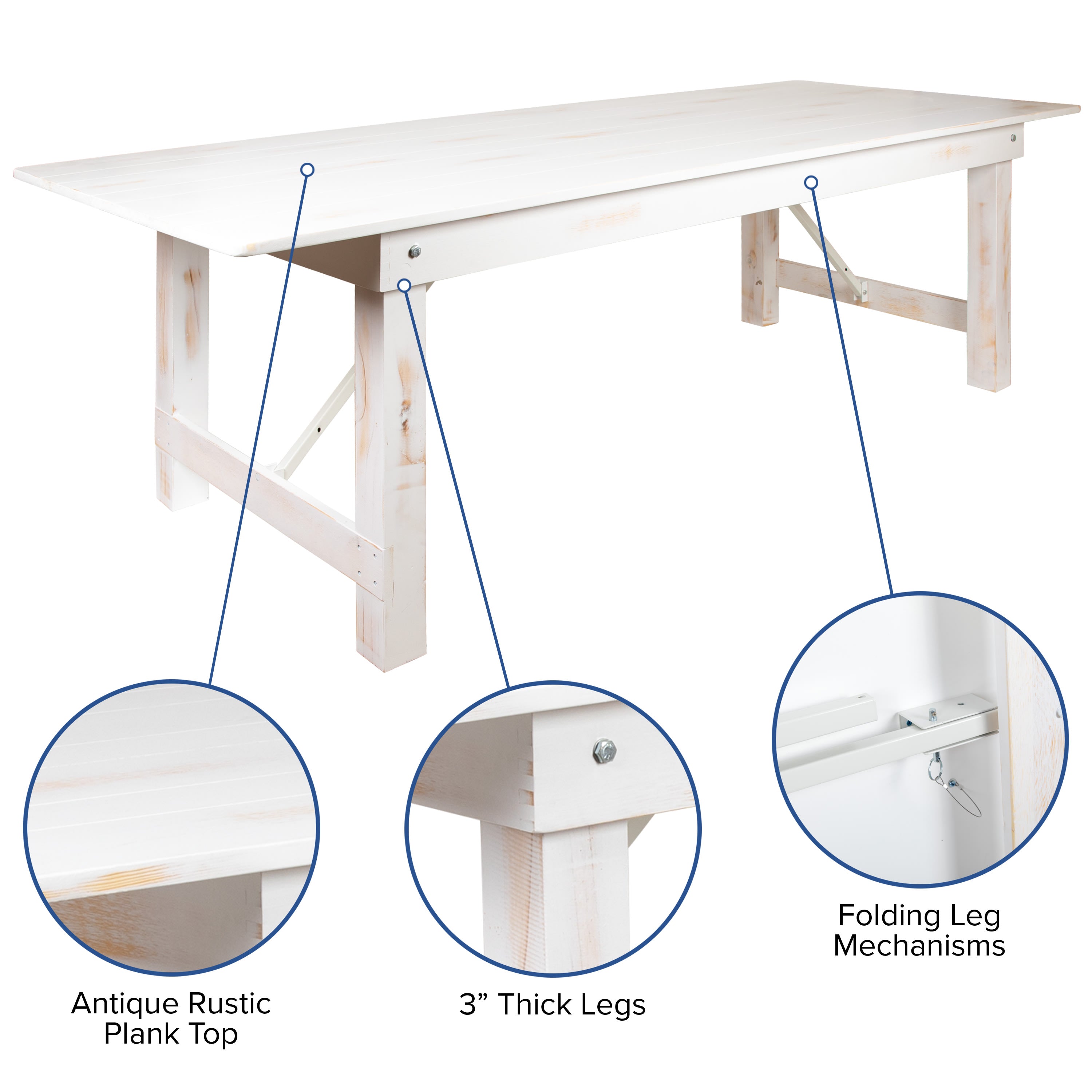 FLASH HERCULES Series 7' x 40" Rectangular Solid Pine Folding Farm Table