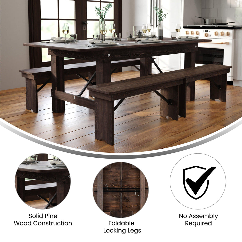 FLASH HERCULES Series 7' x 40" Rectangular Solid Pine Folding Farm Table