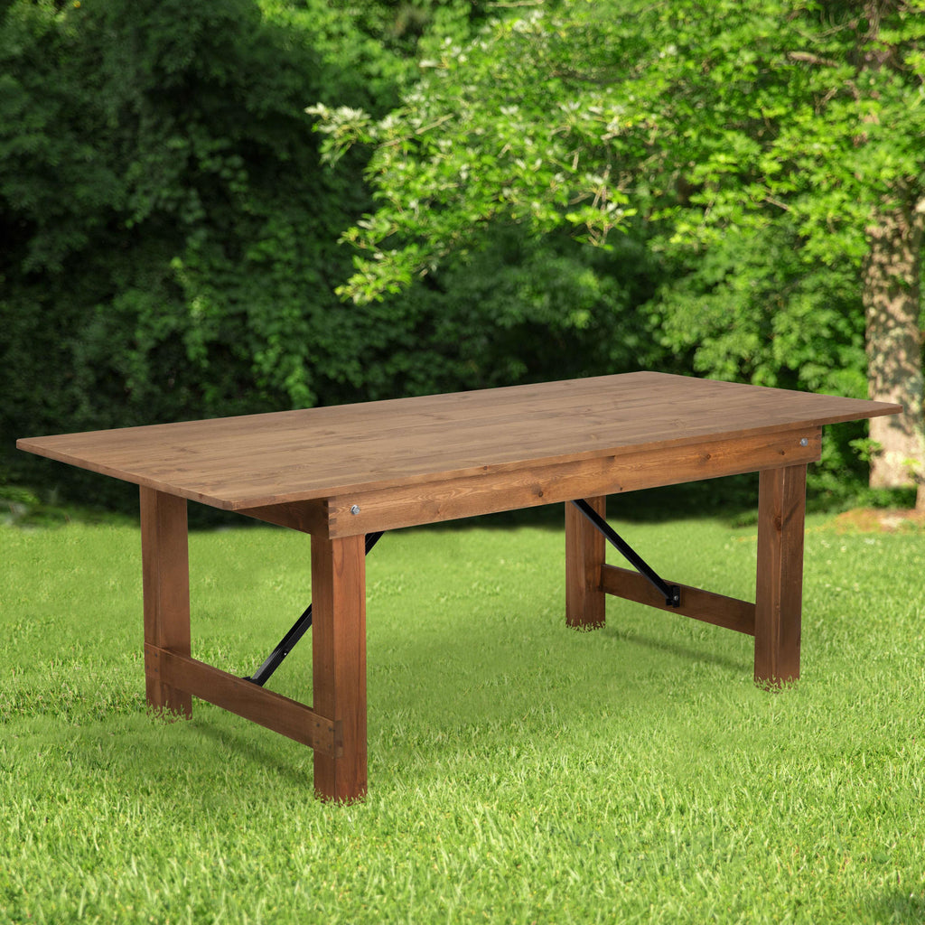 FLASH HERCULES Series 7' x 40" Rectangular Solid Pine Folding Farm Table