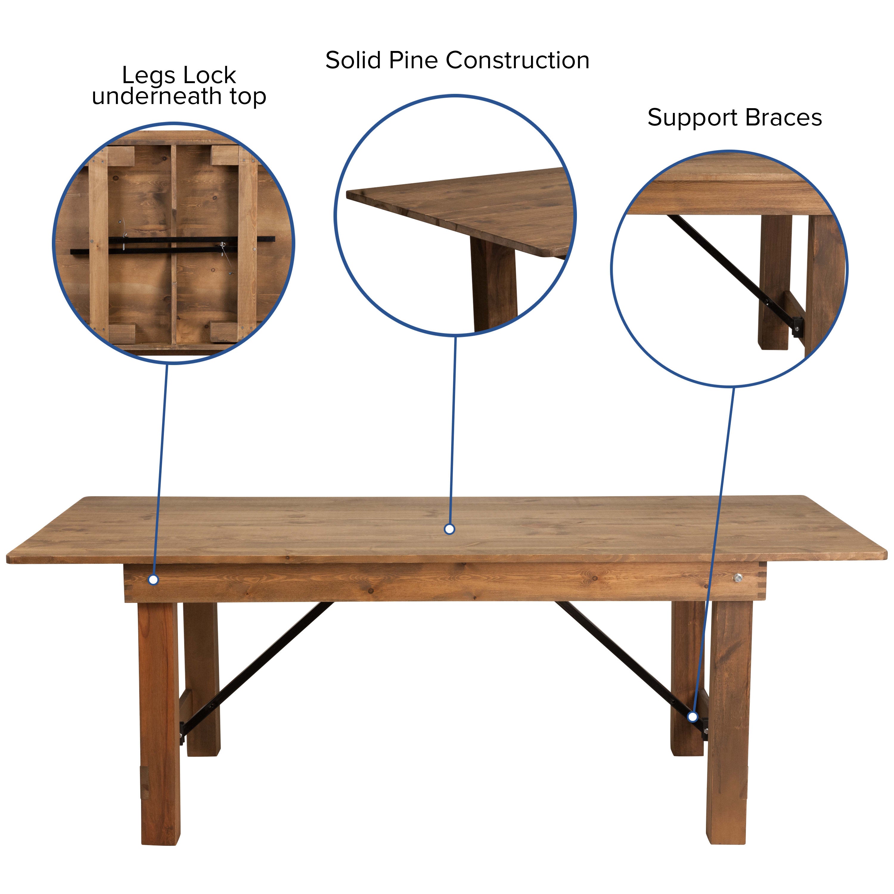 FLASH HERCULES Series 7' x 40" Rectangular Solid Pine Folding Farm Table