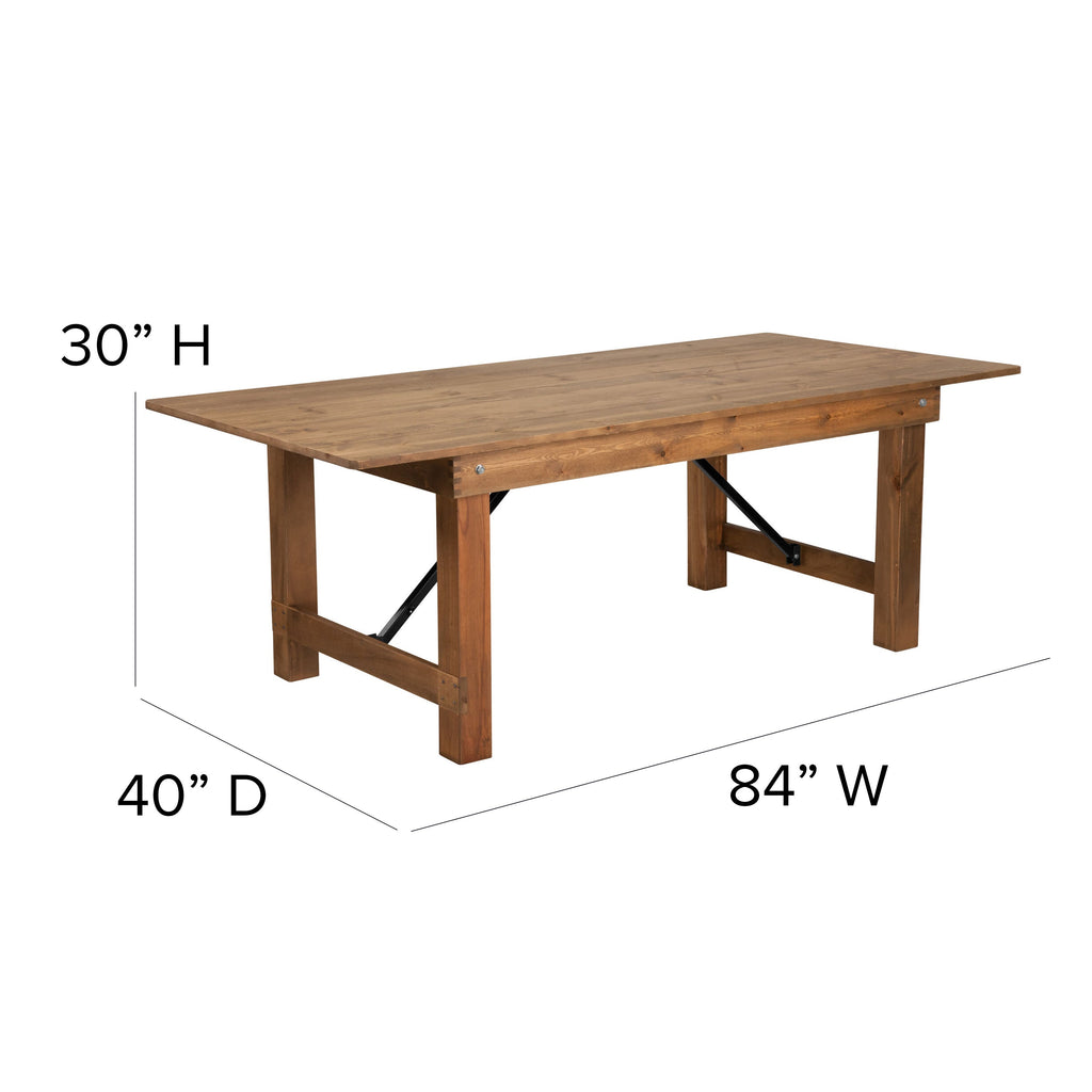 FLASH HERCULES Series 7' x 40" Rectangular Solid Pine Folding Farm Table