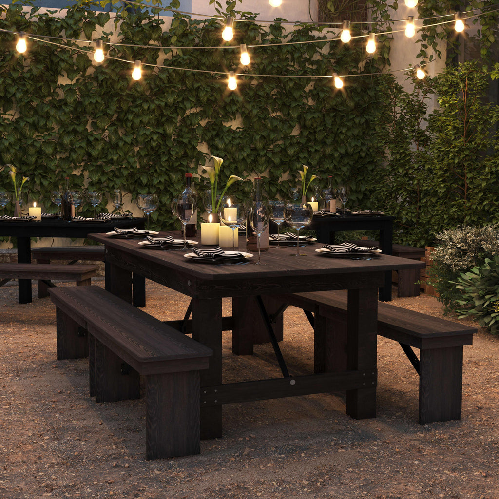 FLASH HERCULES Series 7' x 40" Rectangular Solid Pine Folding Farm Table